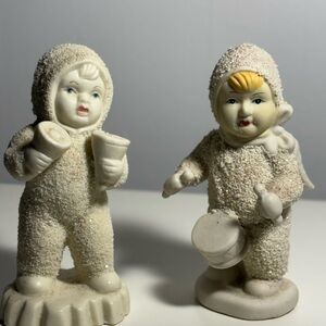 Pair of Vintage White Pixie Snow Children Figurines